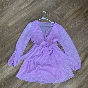 Shein plunging neckline double layer hem Swiss dot dress